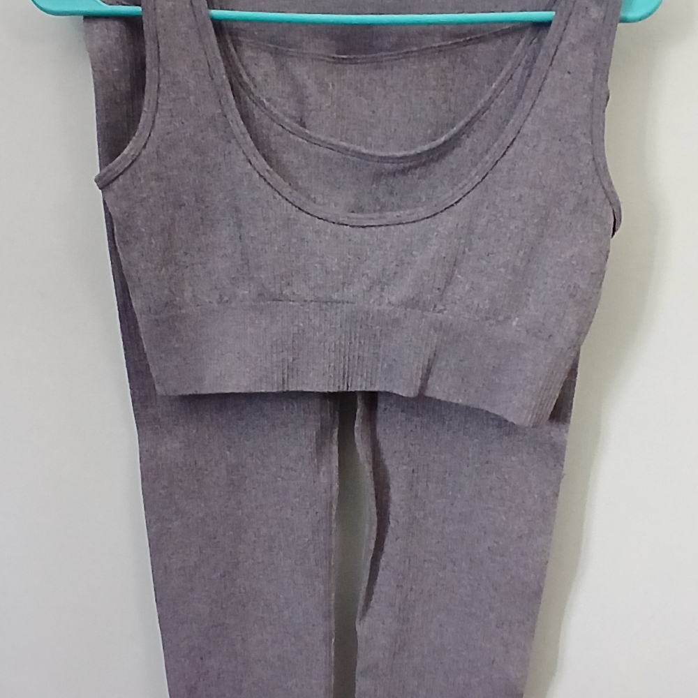 Gray Ribbed Tank and Leggings Set